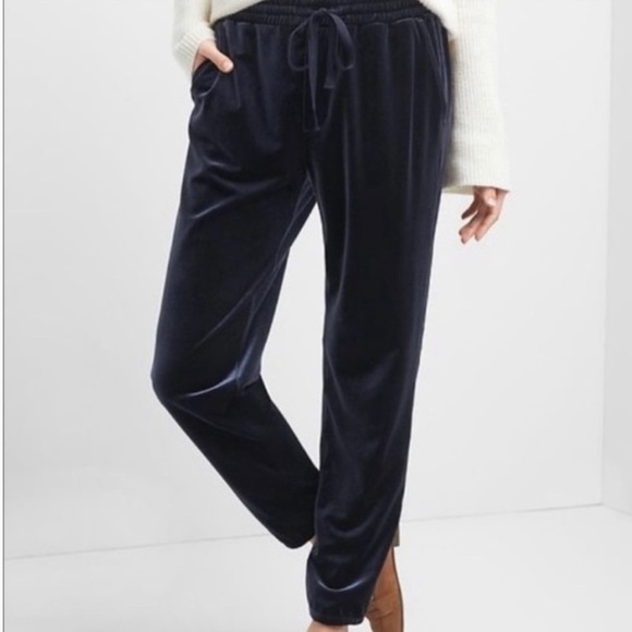 GAP Luxe Velvet High Waisted Navy Blue Jogger Lounge Pants Size XSmall - Picture 1 of 14